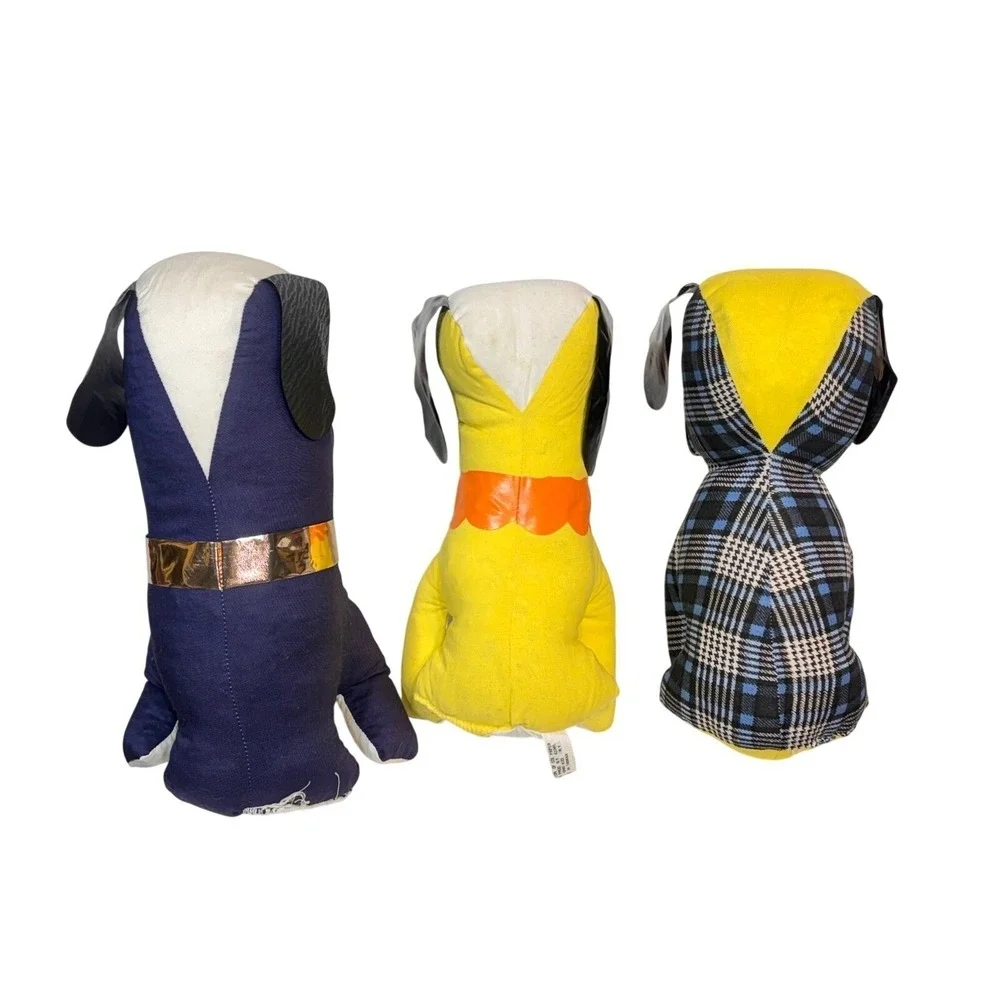 Vintage Carnival Prize Plush Dog Lot 3pc Kitsch Retro Stuffed Animal Yellow Blue
